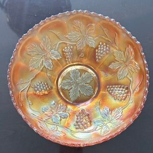 Vintage Fenton Marigold Carnival Glass Bowl – Grape & Leaf Pattern